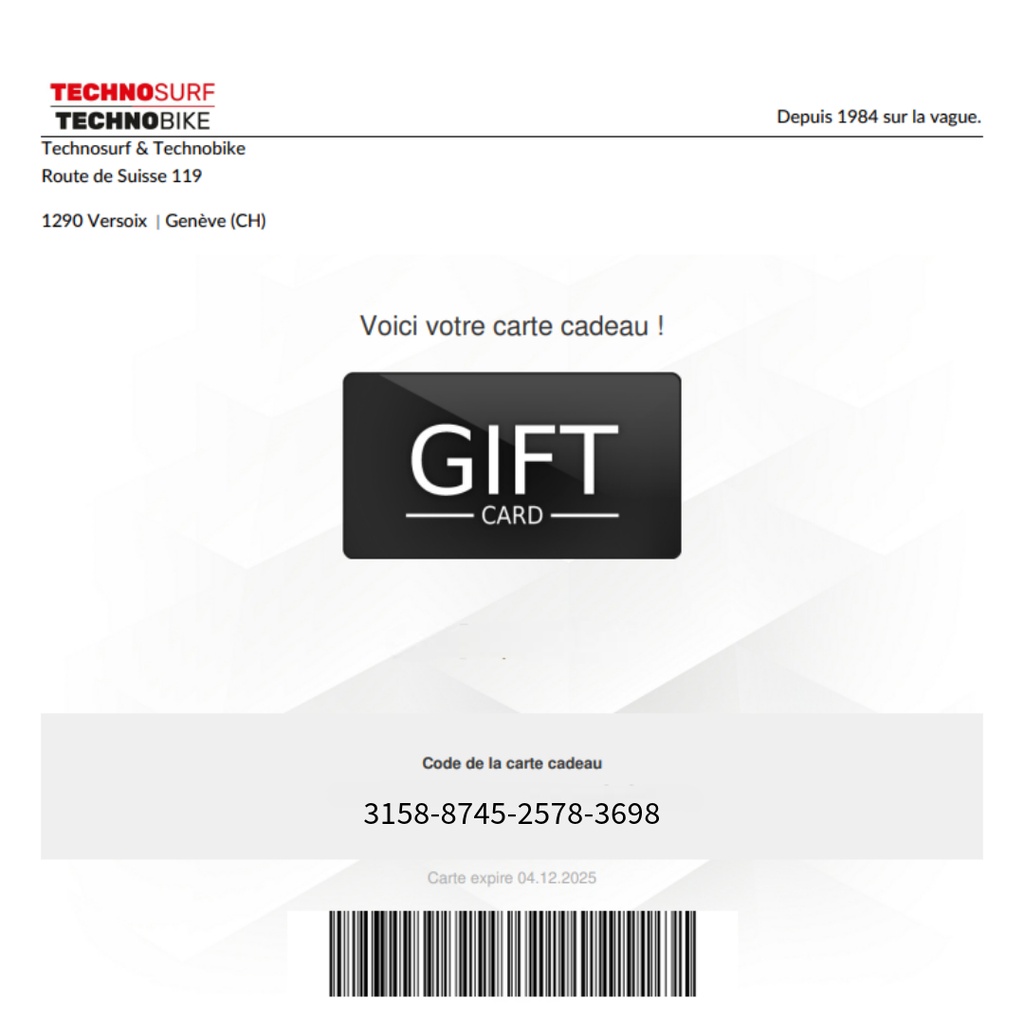 Technosurf - Carte Cadeau 100 CHF